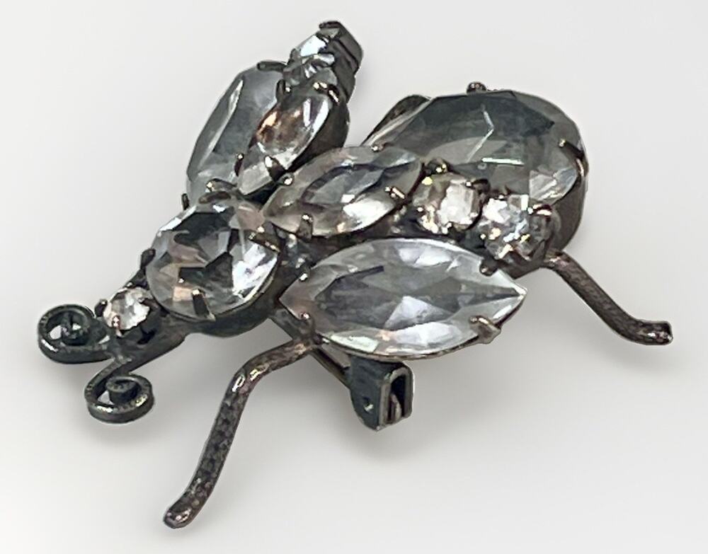 VTG Rhinestone Insect Bee Brooch Pin Clear Crystal Mid Century Costume Jewelry